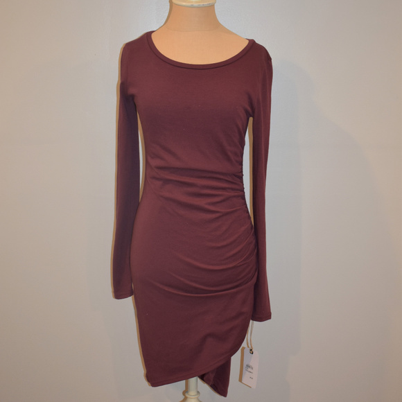Leith Dresses & Skirts - Leith Burgundy Ruched Long Sleeve Dress